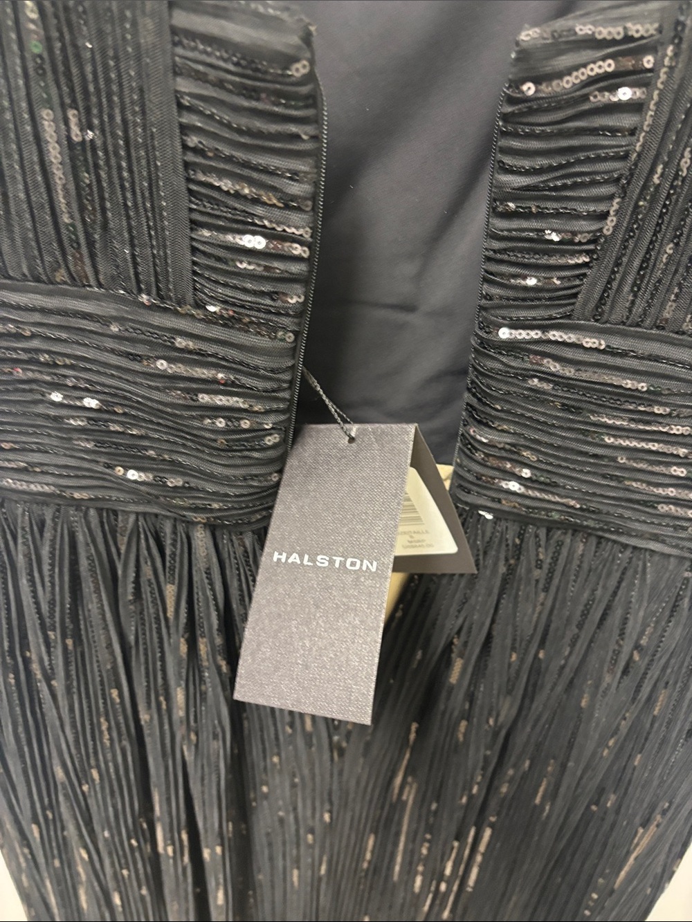 Halston Heritage Black Sequin Pleated Wedding Guest Dress - Picture 12 of 12